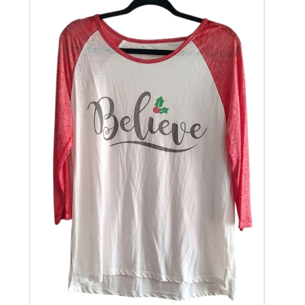 Zoe + Liv Red and White Believe Long Sleeve Tee